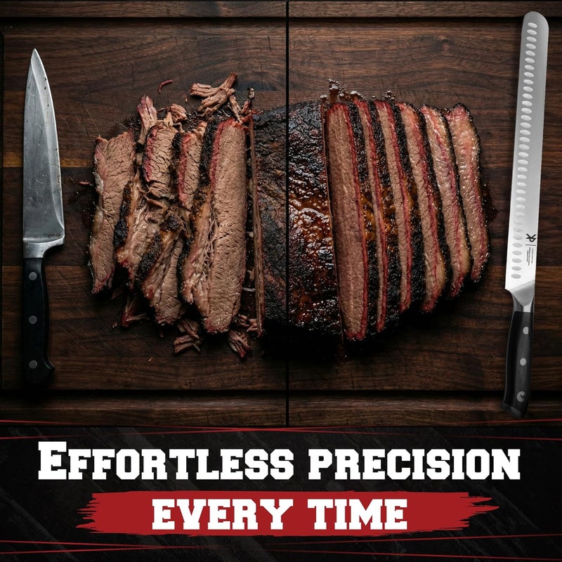Kitchen perfection 12” Brisket Knife for Carving & Slicing Meat - Ultra Sharp Premium German Steel Granton Edge with Sheath, Full Tang Ergonomic Handle.For BBQ, Turkey & Ribs- Grilling Gifts for Men - Image 5